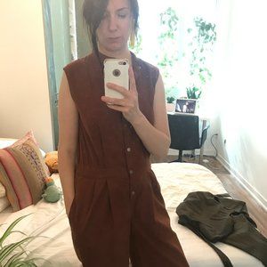 Zara Brass Button Short Sleeve Jumpsuit